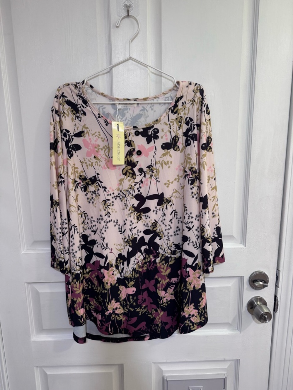 BAISHENGGT Apricot Floral 3/4 Sleeve Tunic Top Size 2XL New With Tags - Picture 3 of 9